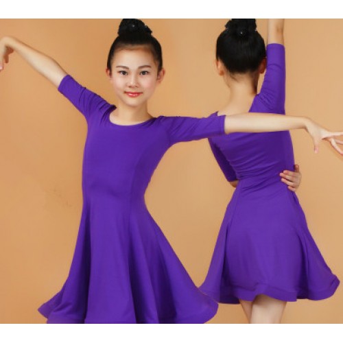Girls latin dresses red pink blue black kids children stage performance school  competition ballroom salsa chacha rumba dancing outfits costumes